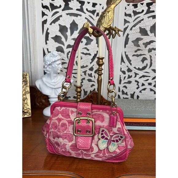 COACH 8F50 Signature Embossed Pink Python Print Satchel RARE, RETIRED, HTF - Picture 1 of 13